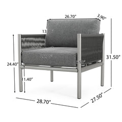 Hargrove Club Chair Stylish Aluminum Frame Braided Rope Sofa Silver Grey