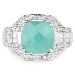 4.09 Carat Genuine Emerald and White Topaz .925 Sterling Silver Ring