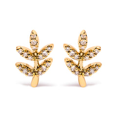 10K Yellow Gold 1/10 Cttw Diamond Accented Leaf and Branch Stud Earrings (H-I Color, I1-I2 Clarity)