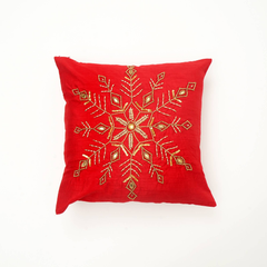 Handcrafted Snowflake Embroidered Cotton Pillow