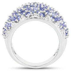 3.01 Carat Genuine Tanzanite and White Diamond .925 Sterling Silver Ring