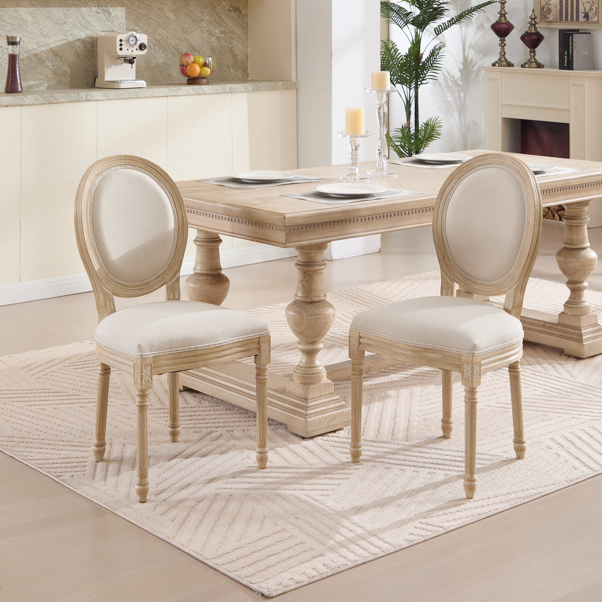 French Country Dining Chairs Set of 2 with Upholstered Round Back