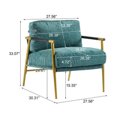 Modern Accent Chair with Plush Cushions and Wooden Armrests