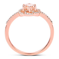 0.54 Carat Genuine Morganite and White Diamond 14K Rose Gold Ring