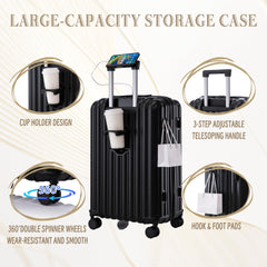 ABS Spinner Wheel Luggage Carry On Suitcase with Cup Holder and USB Port