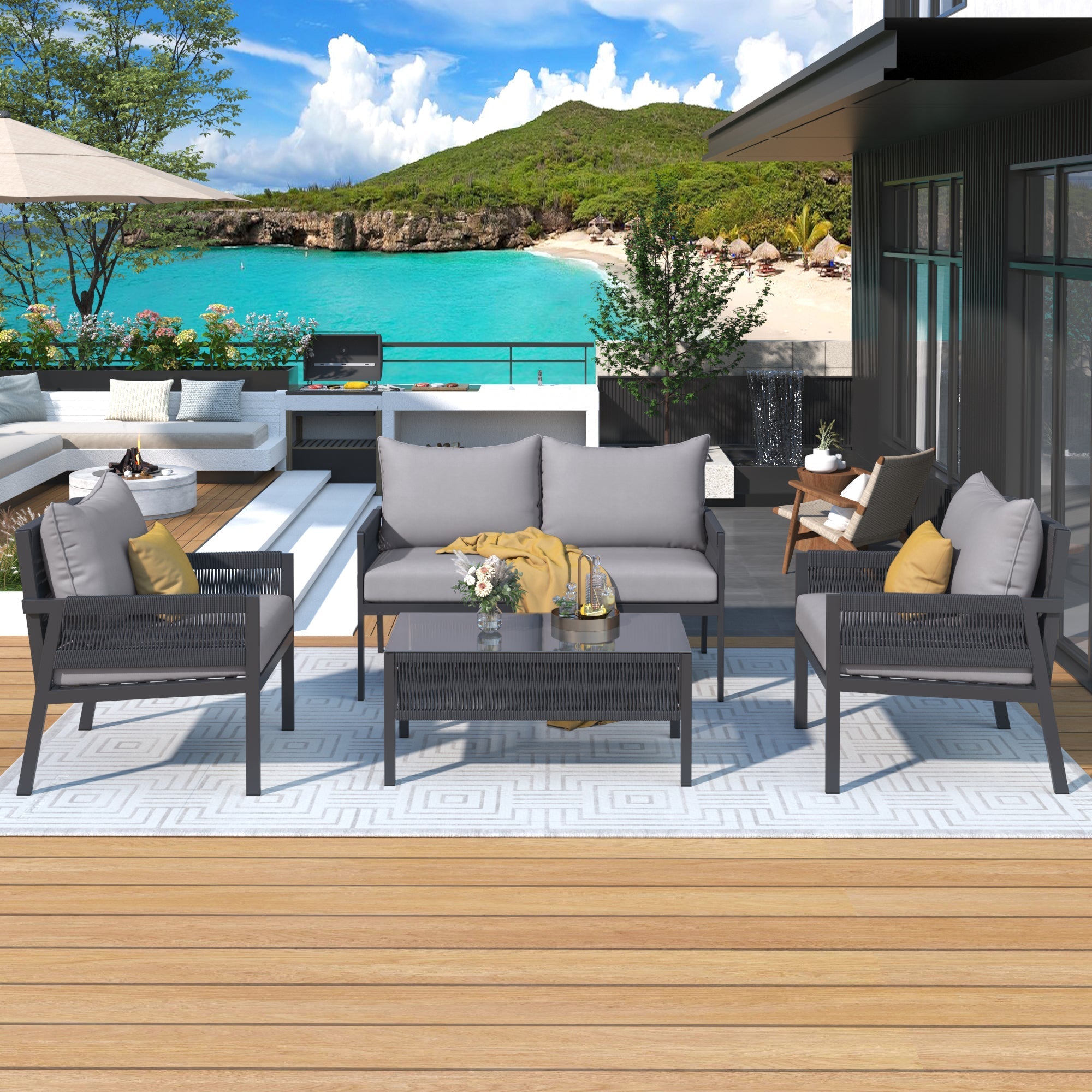 K&K 4-Piece Rope Patio Furniture Set