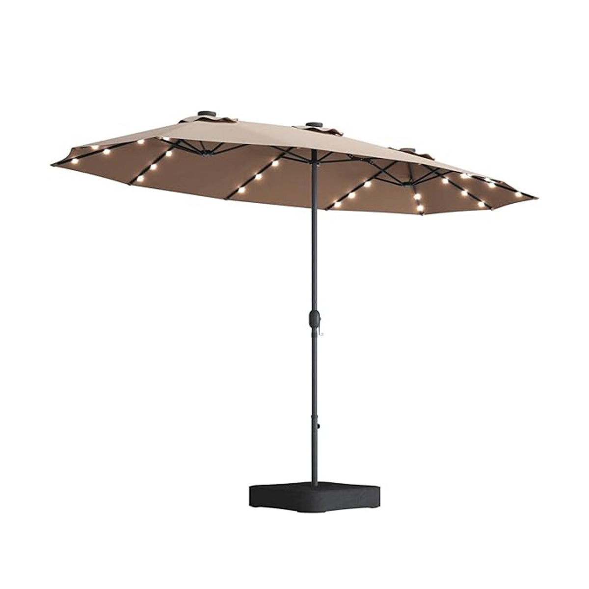 15x9ft Large Double-Sided Rectangular Outdoor Twin Patio Market Umbrella with Light and Base - Taupe