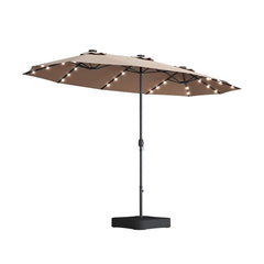 15x9ft Large Double-Sided Rectangular Outdoor Twin Patio Market Umbrella with Light and Base - Taupe
