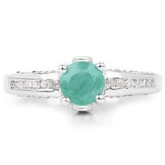 1.22 Carat Genuine Emerald and White Topaz .925 Sterling Silver Ring