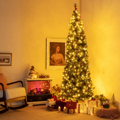 5/6/7/8/9 FT Pre-Lit Artificial Hinged Slim Pencil Christmas Tree