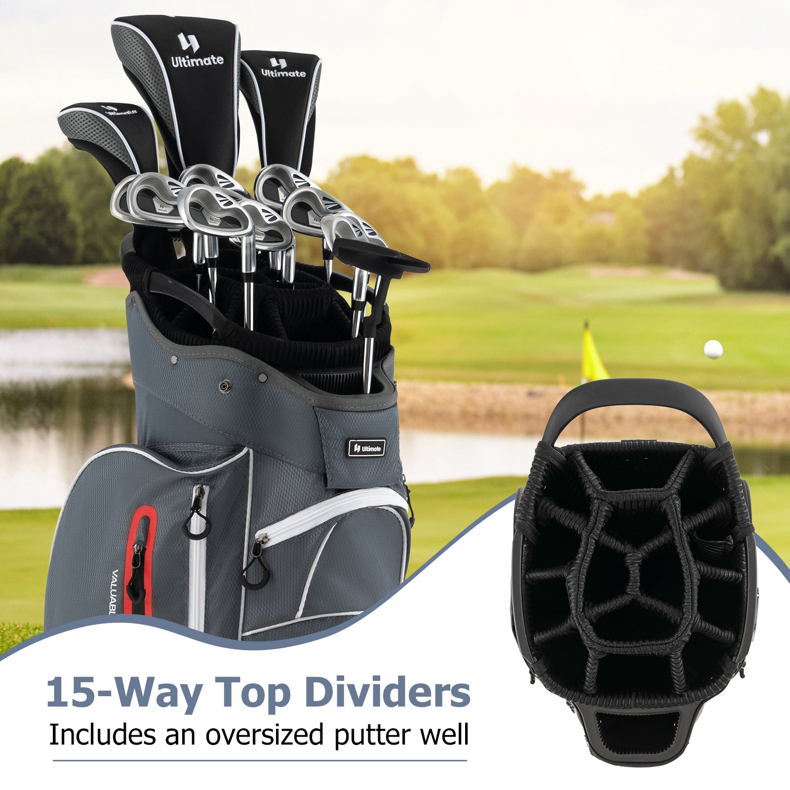 9.5 Inch Lightweight Golf Cart Bag with 15 Way Top Dividers