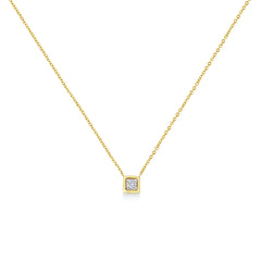 10K Yellow Gold Plated .925 Sterling Silver 1/10 Cttw Miracle Set Round Diamond Square Box Shape 18" Pendant Necklace (K-L Color, I2-I3 Clarity)