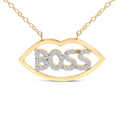 14K Yellow Gold Plated Silver 1/4 Cttw Diamond "Boss" Pendant Necklace - 18 Inch