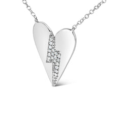 .925 Sterling Silver Diamond Broken Heart Pendant Necklace (H-I Color, I1-I2 Clarity) - 18" Inches