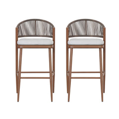 Outdoor Bar Height Metal Frame Counter Stools with Scallop-Shaped Backrest & Water-Resistant Cushions