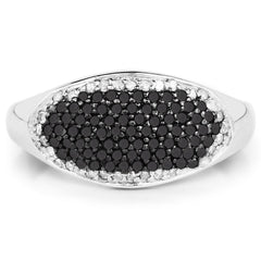 0.46 Carat Genuine Black Diamond and White Diamond .925 Sterling Silver Ring