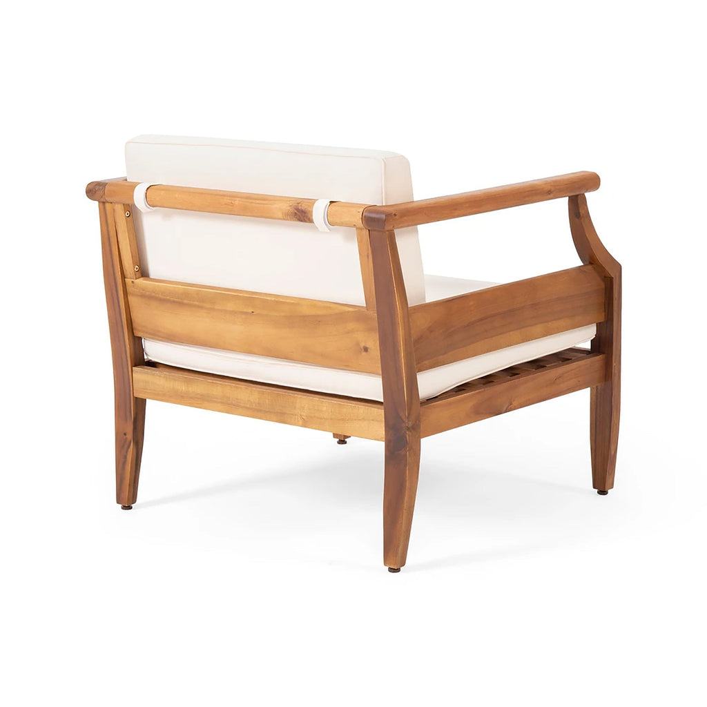 Alluvion Teak 4-Piece Wood Outdoor Patio Conversation Set with Cream Cushions