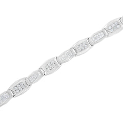 14K White Gold 2-1/2 Cttw Round-Brilliant & Baguette Cut Diamond 7" Alternating Flared Links Tennis Bracelet (H-I Color, SI1-SI2 Clarity)