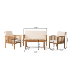 Acacia Wood Outdoor Chat Set with Water-Resistant Cushions in Brown, 4PC