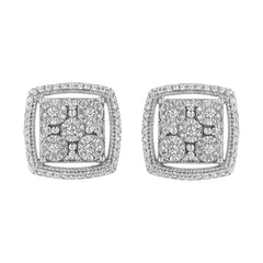 .925 Sterling Silver 3/8 Cttw Miracle Set Round Diamond Double Halo Cluster Earrings (I-J Color, I2-I3 Clarity)
