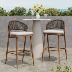 Outdoor Bar Height Aluminum Frame Counter Stools with Teak Finish