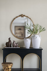 30x31" Round Wall Mirror with Gold Finish and Decorative Leaf Crest