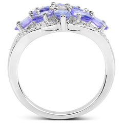 2.27 Carat Genuine Tanzanite and White Zircon .925 Sterling Silver Ring