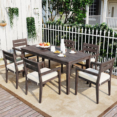 7 Pieces Acacia Wood Outdoor Dining Set with Cushions