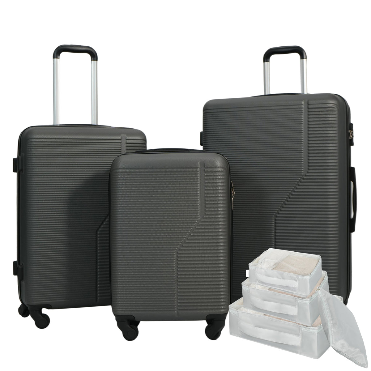 7-Piece Luggage Set ABS Lightweight & Durable Suitcase with Spinner Wheels TSA Lock (20/24/28) Dark Grey