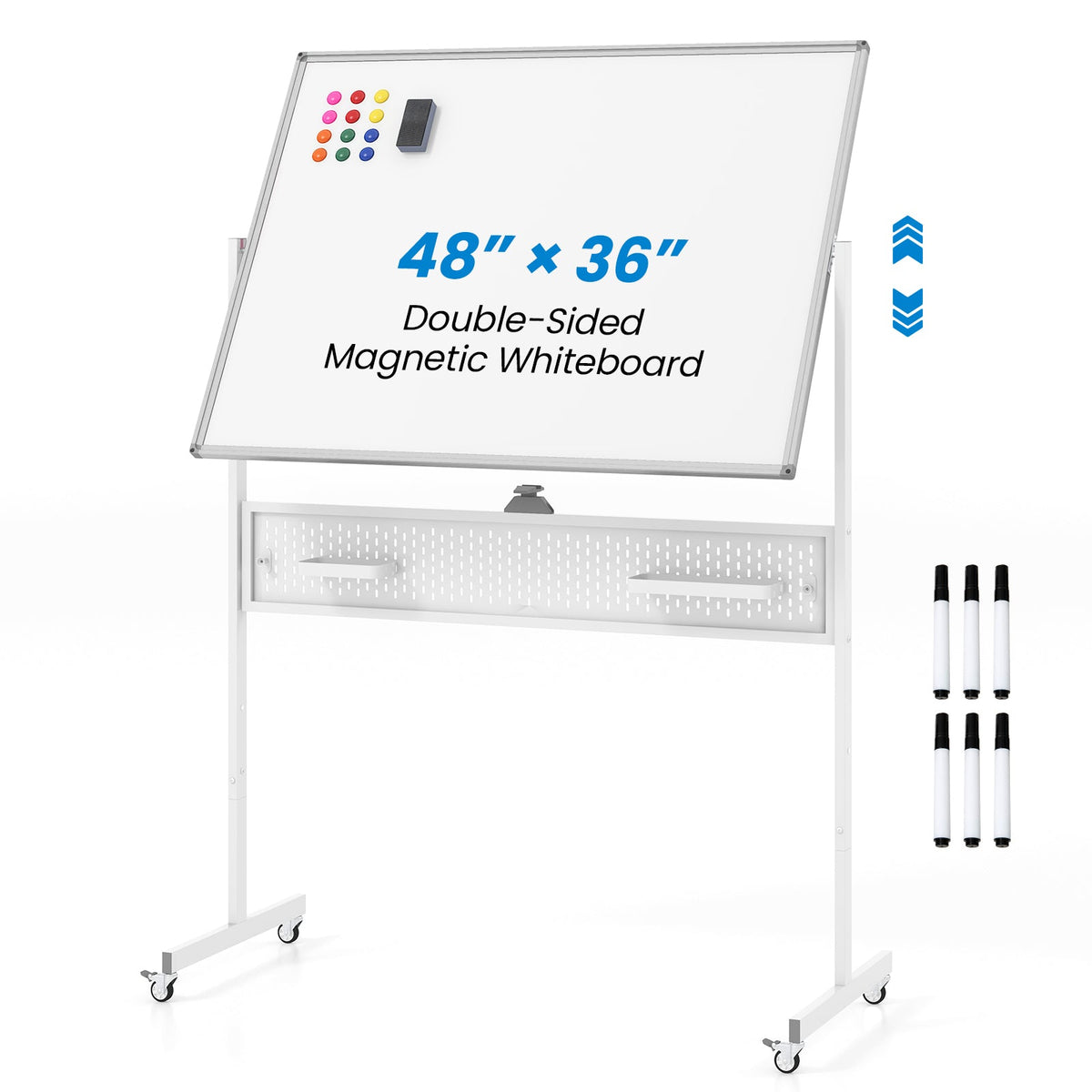 Office Furniture Set: 48 Inches x 36 Inches Mobile Whiteboard+Criss Cross Legged Chair+Linen Upholstered Executive Chair