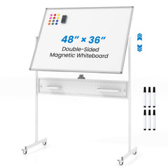 Office Furniture Set: 48 Inches x 36 Inches Mobile Whiteboard+Criss Cross Legged Chair+Linen Upholstered Executive Chair
