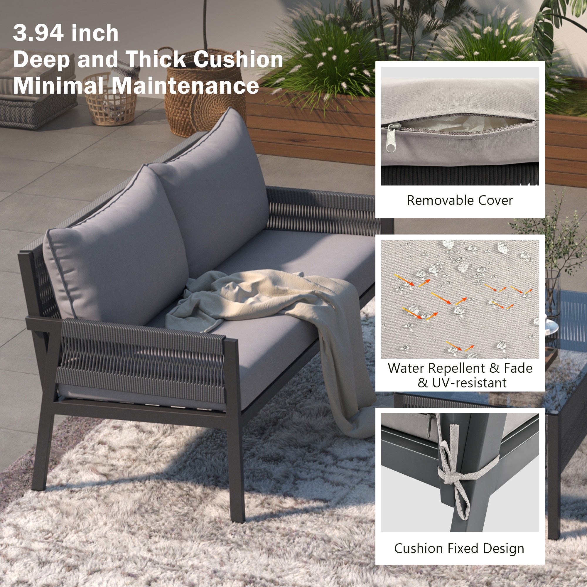 K&K 4-Piece Rope Patio Furniture Set