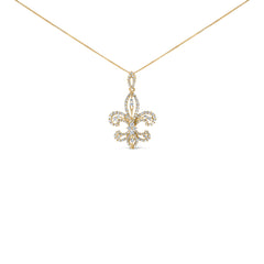 14K Yellow Gold 1.00 Cttw Round Diamond Fleur De Lis 18" Pendant Necklace (H-I Color, SI2-I1 Clarity)
