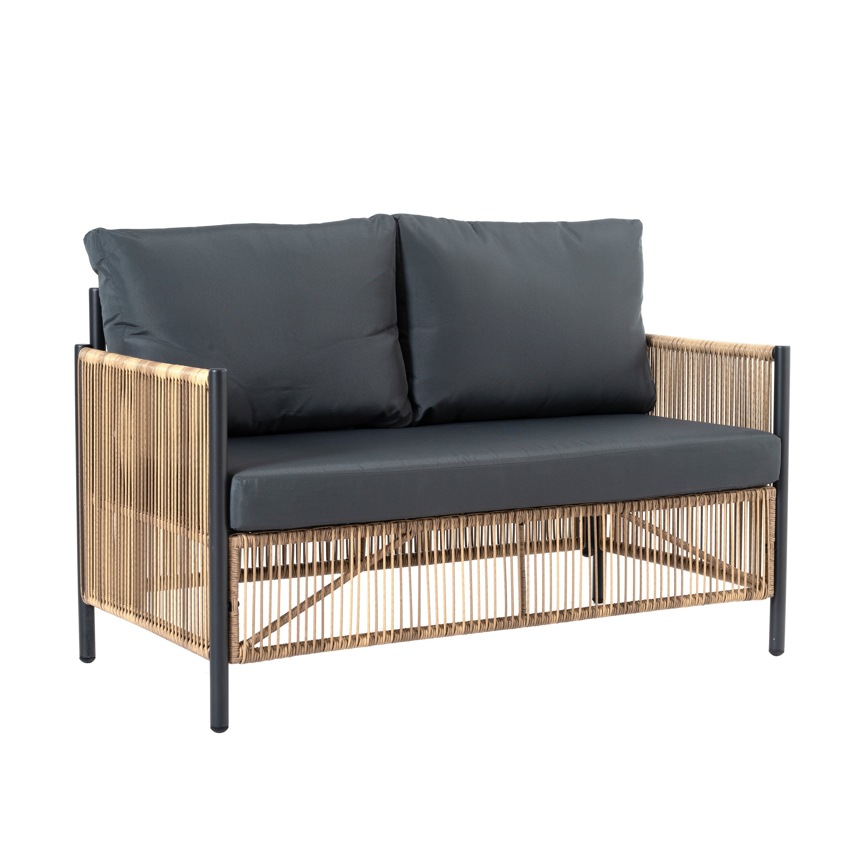 Patio 4-Piece Brown PE Wicker Sofa Set with Grey Cushions