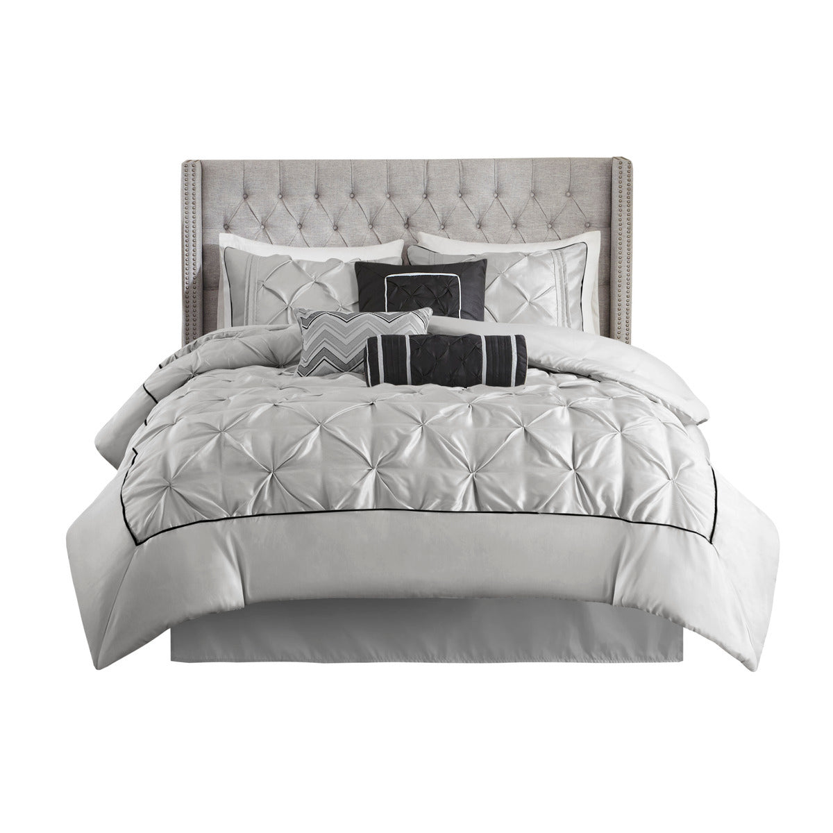 7 Piece Tufted Comforter Set Grey King