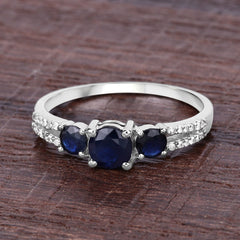 1.08 Carat Genuine Blue Sapphire and White Diamond 14K White Gold Ring