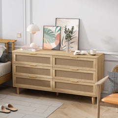 6-Drawers Rattan Storage Cabinet Natural