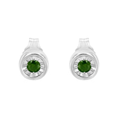 .925 Sterling Silver 1/5 Cttw Round Brilliant-Cut Green Diamond Miracle-Set Stud Earrings (Fancy Color-Enhanced, I1-I2 Clarity)