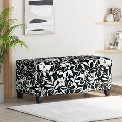 Luxury Storage Ottoman with Floral Patterned Fabric