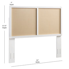 Barkley Cane and Solid Wood Headboard in White with Adjustable Height for Queen/Full Beds