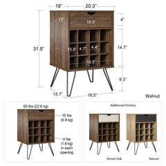 Beverage Storage Stand With 12 Bottle Cubbies And Drawer - Brown Oak