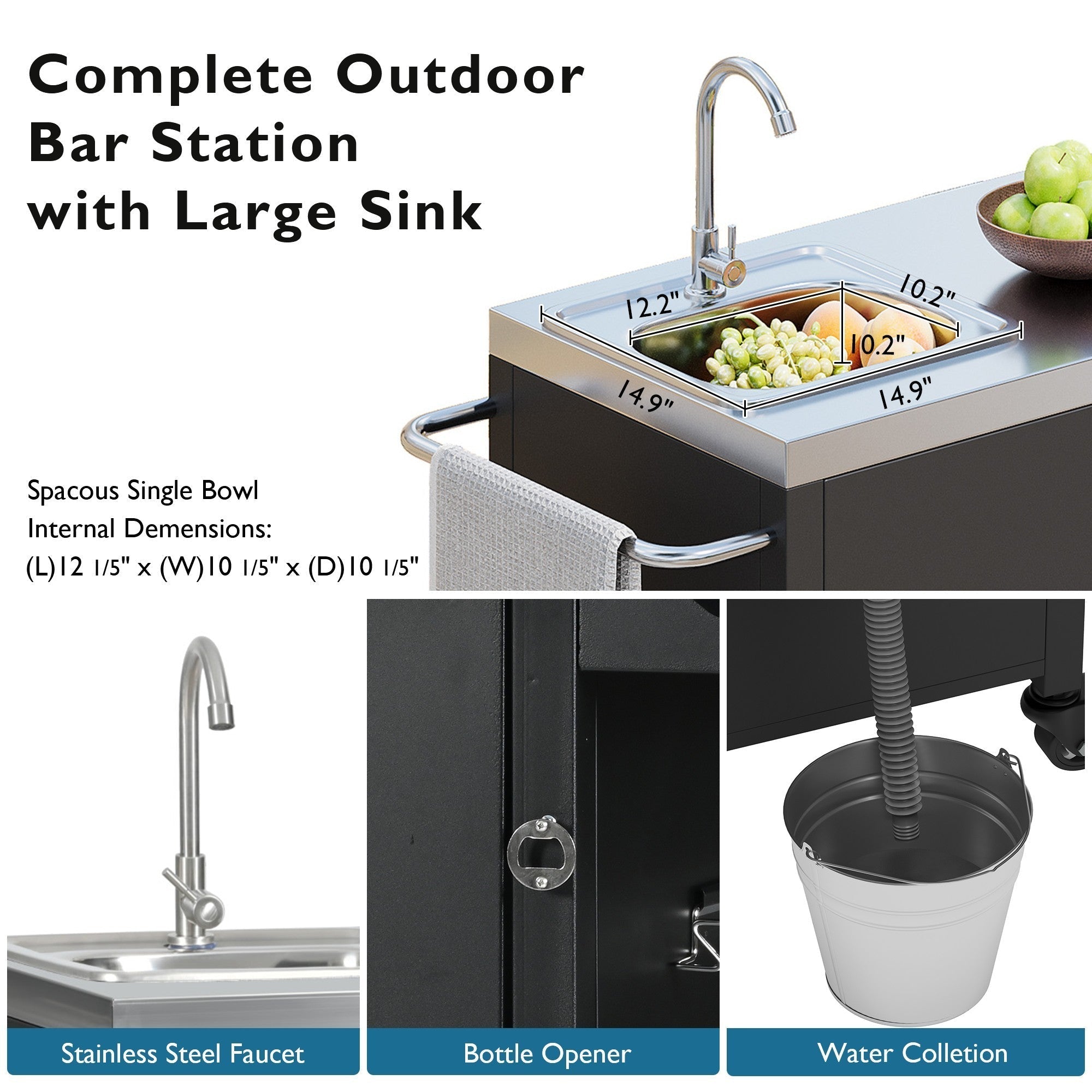K&K 55.5' Outdoor Kitchen Island with 304 Stainless Steel Sink