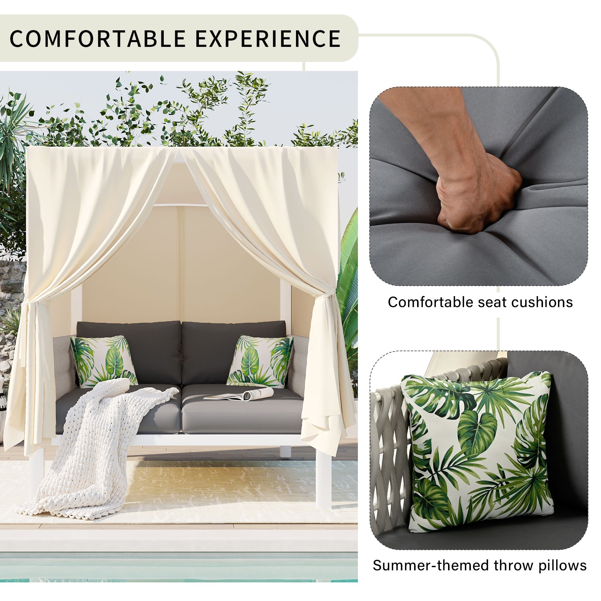 U_Style Outdoor Patio Sunbed with Curtains