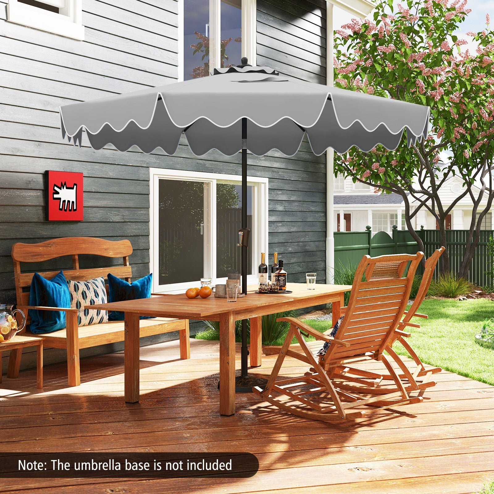 9 Feet Patio Umbrella with Crank Handle and Push Button Tilt-Gray