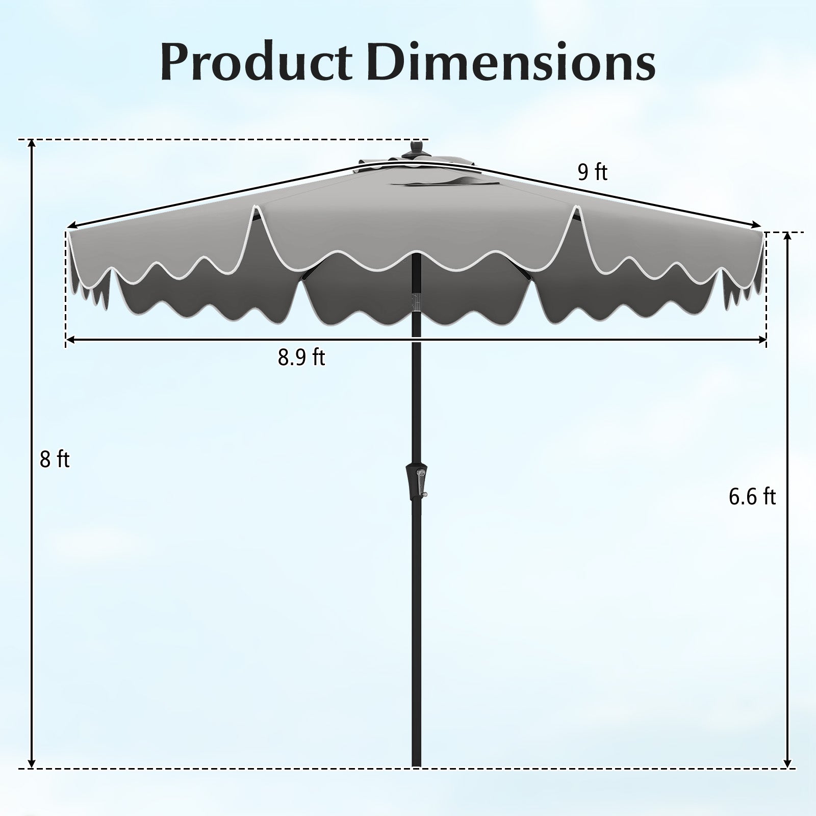 9 Feet Patio Umbrella with Crank Handle and Push Button Tilt-Gray