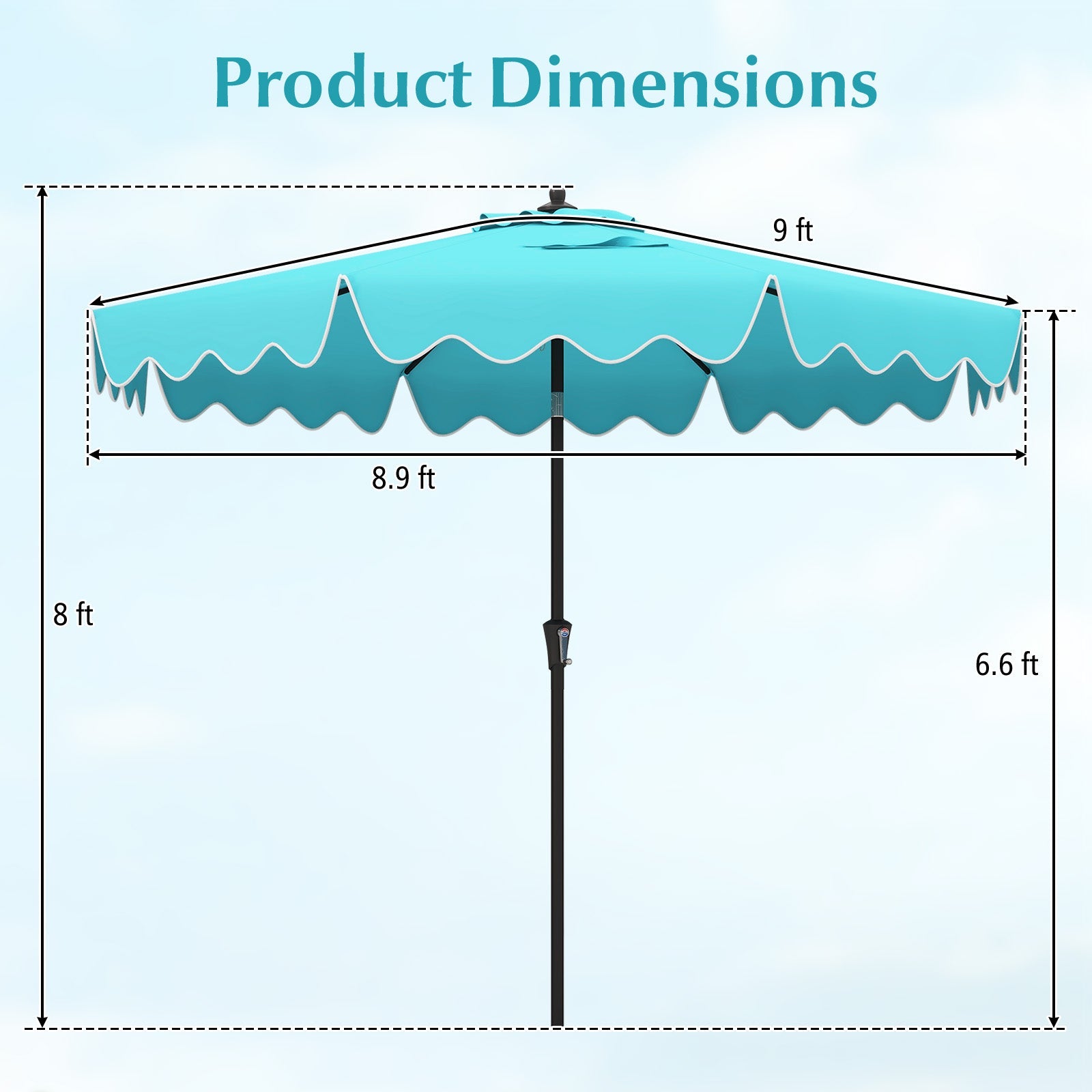 9 Feet Patio Umbrella with Crank Handle and Push Button Tilt-Turquoise
