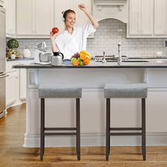 Set of 2 Nailhead Saddle Bar Stools 29 Inch Height