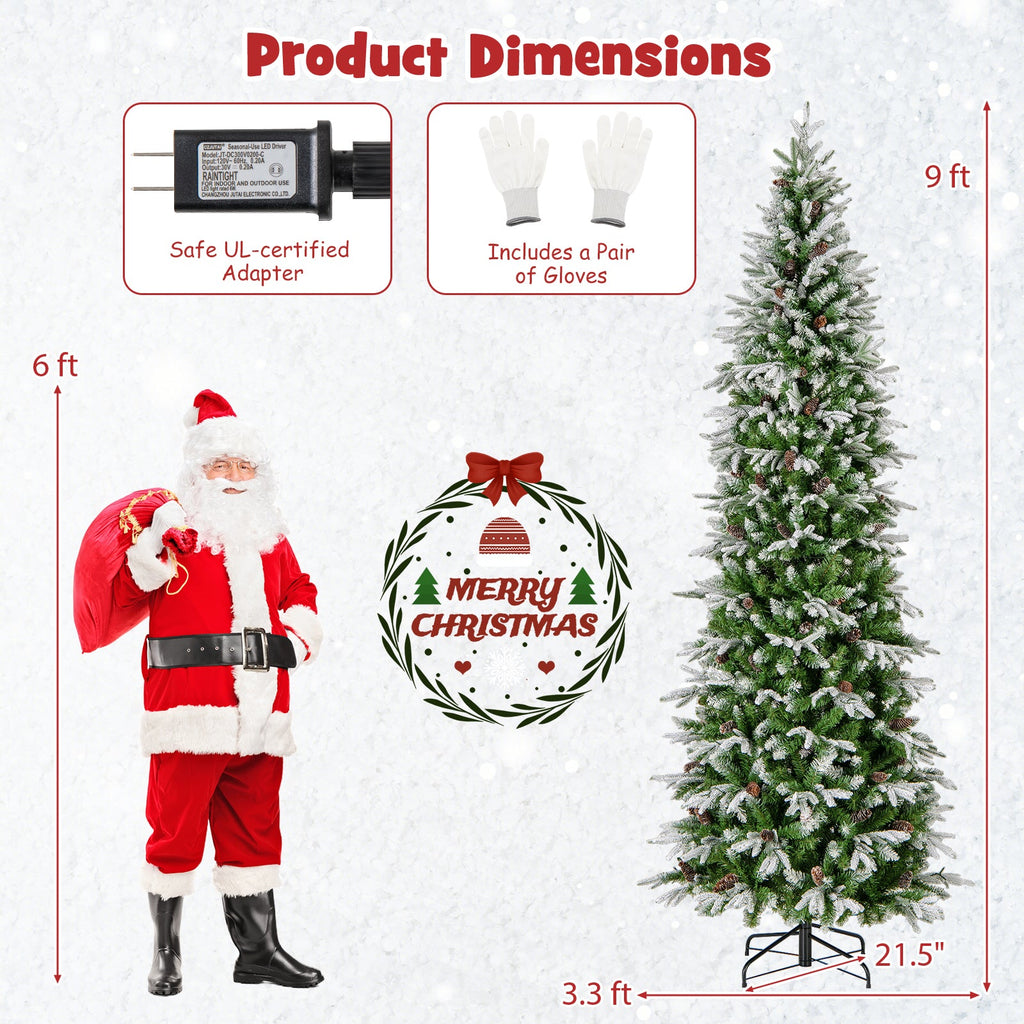 6/7.5/9 Feet Pre-Lit Artificial Christmas Tree Snow Flocked Hinged-9 FT
