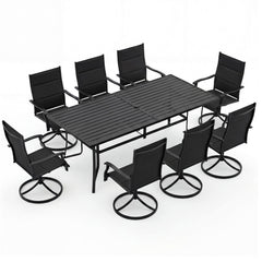 9-Piece Outdoor Dining Set for 8 with Umbrella Hole and 8 Chairs
