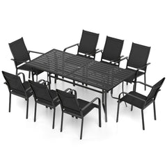 9 Pieces Patio Dining Set for 8 Outdoor Rectangular Table and Stackable Chairs